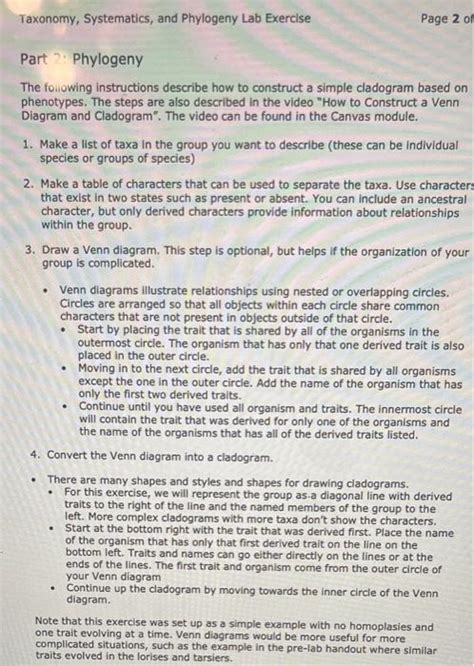 Solved Taxonomy Systematics And Phylogeny Lab Exercise Chegg