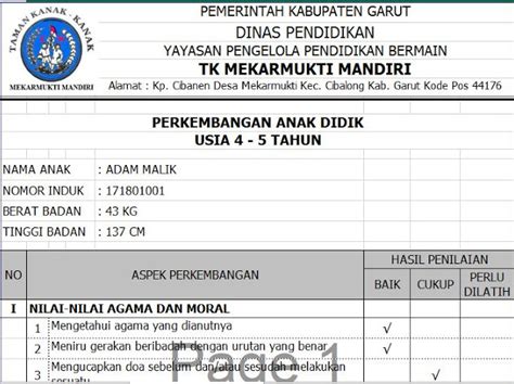 Detail Contoh Pengisian Raport Paud Narasi K Koleksi Nomer