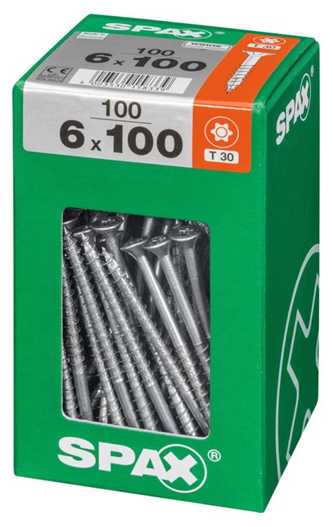 Spax Lot De 100 Vis Acier Tête Fraisée Torx Spax Diam6 Mm X L100 Mm