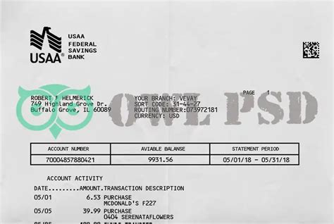 Owl Psd United States Usaa Bank Statement Template