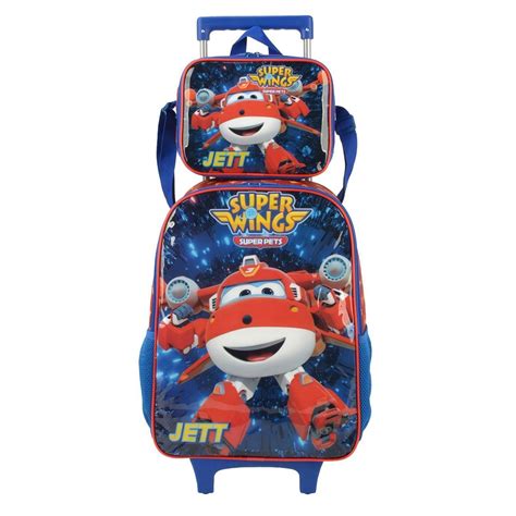 Kit Mochila De Rodinhas Lancheira Luxcel Super Wings Vermelh Submarino