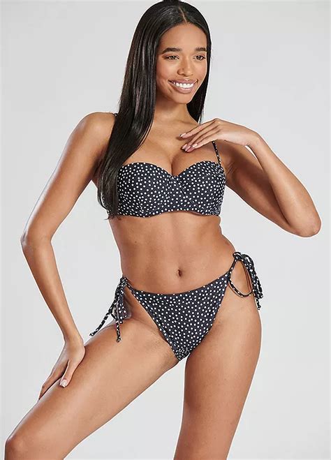 Black White Polka Dot Moulded Wire Bikini Top Tie Side Bikini Brief