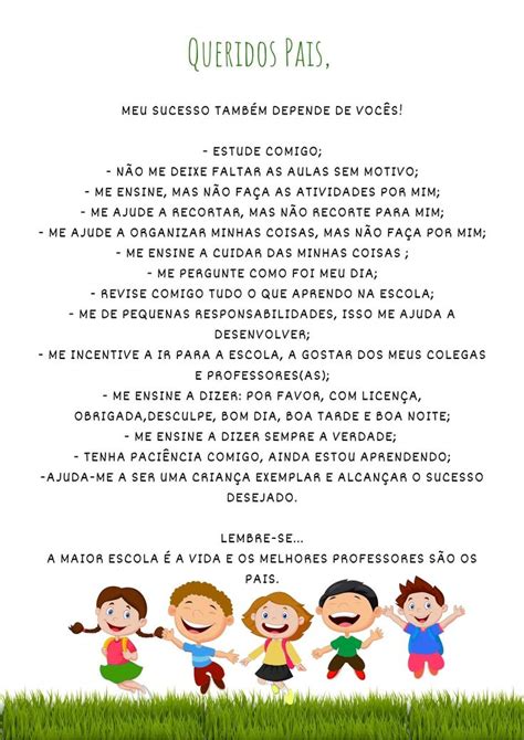 Carta Aos Pais Queridos Pais F Reuni O De Pais E Mestres Familia