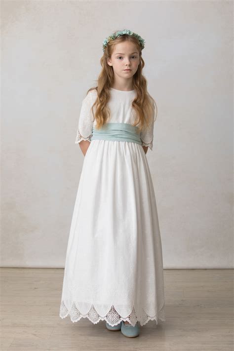 Embroidered Linen Communion Dress Communion Girl Qu Mono