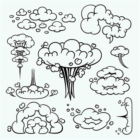 Cómic Nubes Dibujos Animados Vector Nubes En Línea Estilo Aislado En Ligero Antecedentes