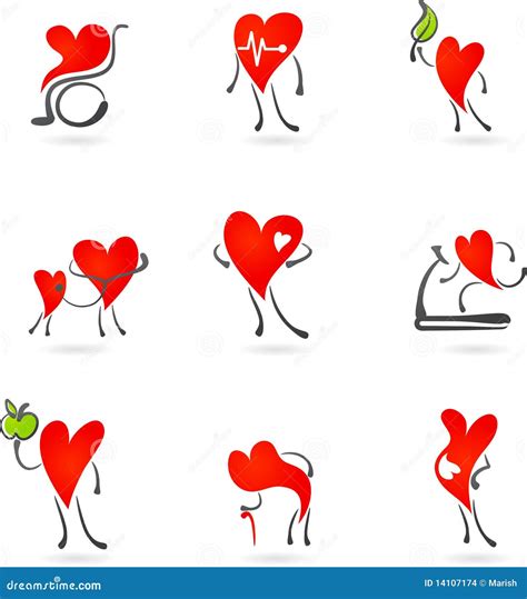Icone Rosse Di Salute Del Cuore Illustrazione Vettoriale