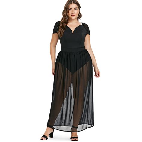 Off The Shoulder Black Mesh Maxi Dress Women See Through Sexy Autumn Dress Short Sleeve Sheer