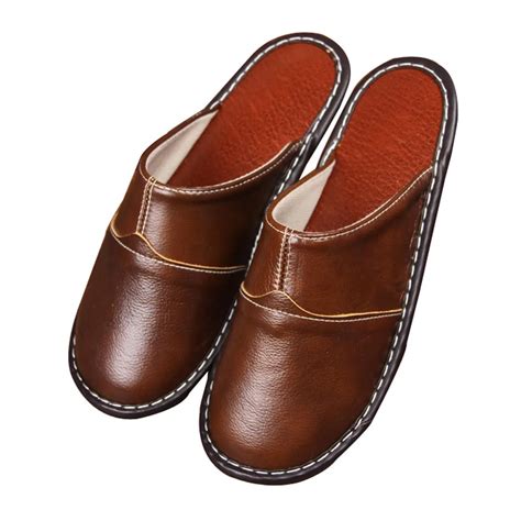 Women House Slippers Genuine Leather Shoes Slip On Mules Cozy Comfortable Home Slippers Non Slip ...