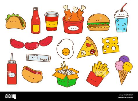 Kawaii Sticker Fast Food Set Collection Of Cute Kawaii Food