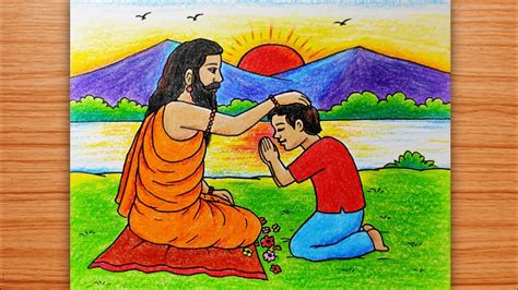 guru purnima drawing   draw guru purnima scenery gara paranaema