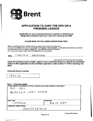 Fillable Online Application To Vary The Dps On A Premises Licence Fax