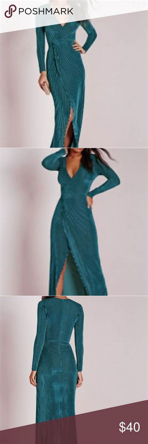 Teal Striped Velvet Long Sleeve Wrap Maxi Dress