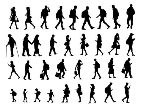 Premium Vector People Walking On Street Silhouette Set Silhouettes Of