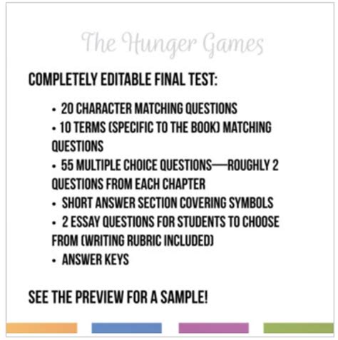 The Hunger Games Test Multiple Question Format Completely EDITABLE ...