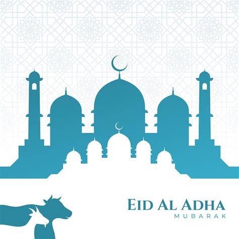 Premium Vector Eid Al Adha Greeting Design With Mosque And Silhouette