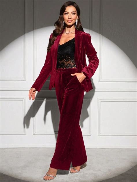 SHEIN Clasi Ensemble veste et pantalon en velours élégant pour le