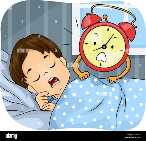 Illustration Of A Kid Boy Sleeping On His Bed Being Woken Up By An