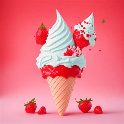 Premium AI Image | Strawberry ice cream in the cone