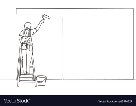 Continuous One Line Drawing Painter Standing Vector Image