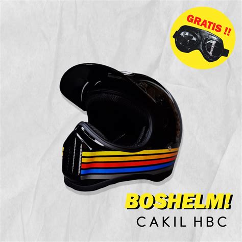 Jual Boshelm Helm Cakil Hbc Stripe Black Helm Retro Full Face Sni