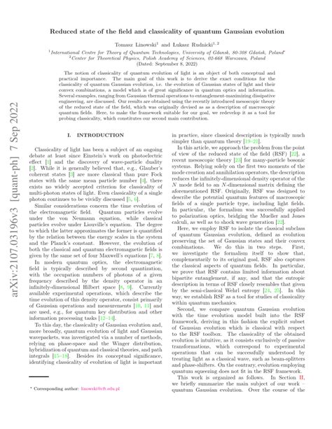 Pdf Reduced State Of The Field And Classicality Of Quantum Gaussian