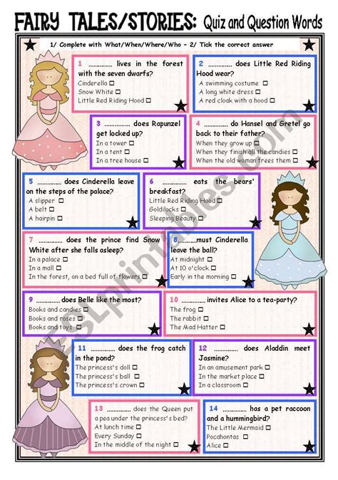 Fairy Tales Stories Quiz And Question Words Esl Worksheet By