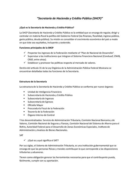 Secretaría de Hacienda y Crédito Público Apunte Secretaría de