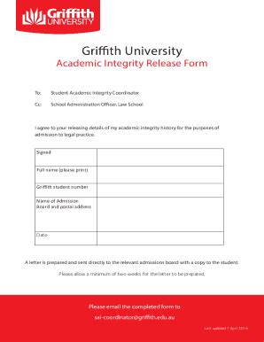 Fillable Online Academic Integrity Release Form Fax Email Print Pdffiller