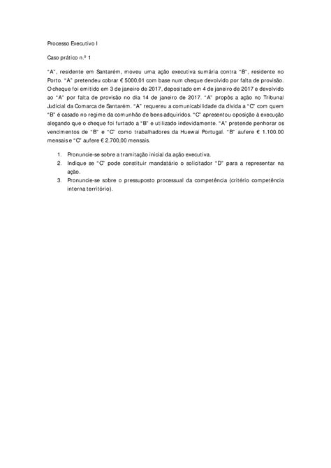 Caso Pr Tico N Direito Executivo I Processo Executivo I Caso