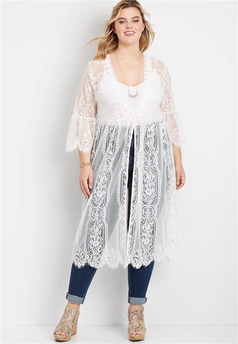 Plus Size White Lace Duster Kimono Maurices