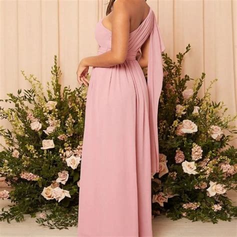 Dresses One Shoulder Ruched Chiffon Maxi Dress Pink Bridesmaid Formal