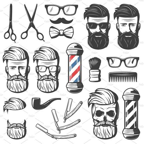 Vintage Barber Elements Set Barber Tattoo Barbershop Design Vintage