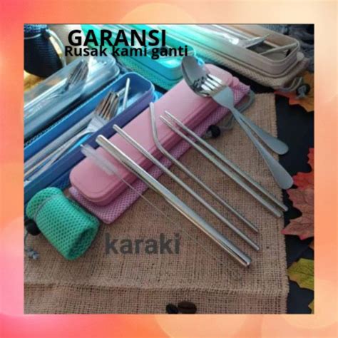 Jual Sedotan Stainless Steel Straw Set Sendok Set Alat Makan Garpu