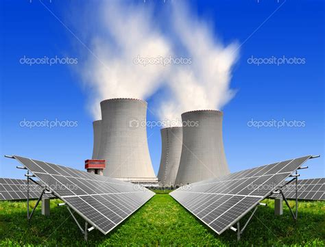 Solar Energy Panels Before A Nuclear Power Plant Stock Photo By Vencav