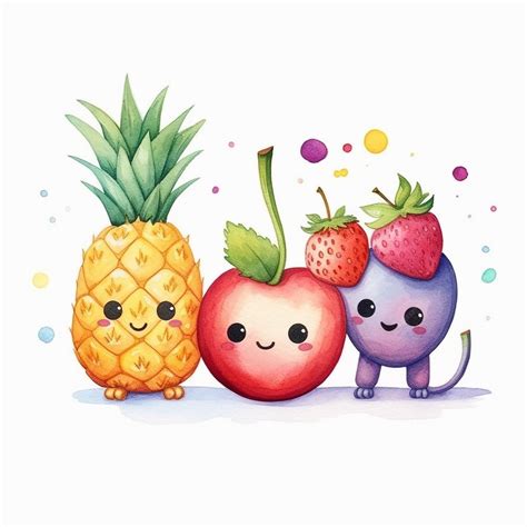 Premium Photo | A watercolor illustration of a cute fruit and a strawberry.