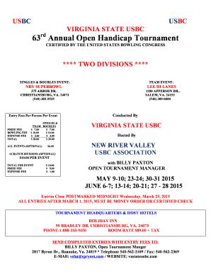 Fillable Online Va State Usbc Rd Annual Open Handicap Tournament