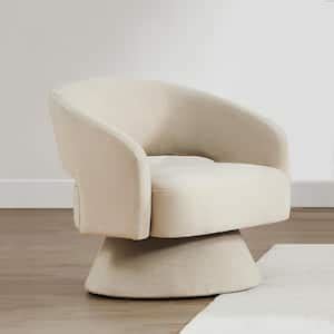 Lue Bona Darna Beige Fabric Upholstered Swivel Accent Chair With Curved