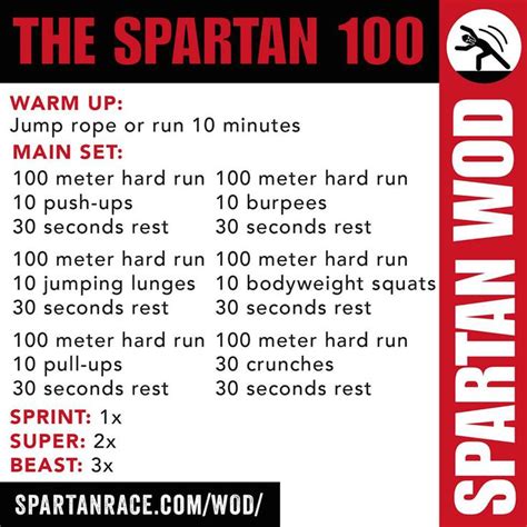 the spartan 100 workout plan is shown in red and black