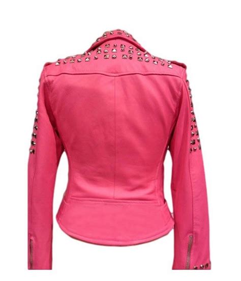 Womens Asymmetrical Silver Studded Pink Leather Jacket Jackets Masters