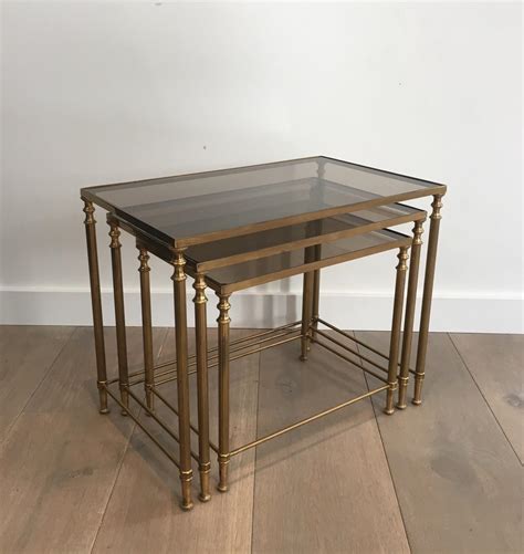 Set Of 3 Neoclassical Brass Nesting Tables In The Style Of Maison