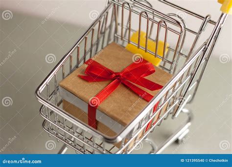 Closeup Mini Shopping Cart With T Box Stock Photo Image Of