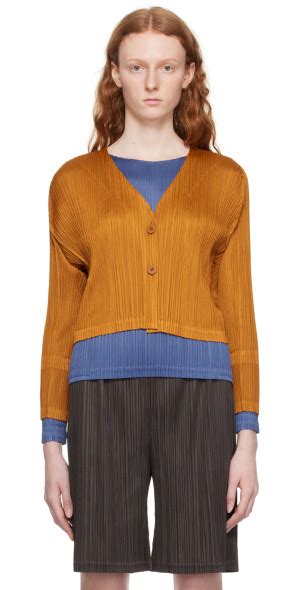 Pleats Please Issey Miyake Orange Trunk Cardigan