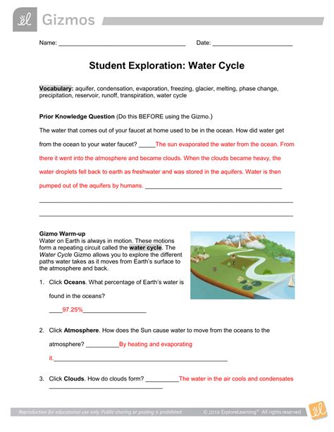 Water Cycle Worksheet With Answers