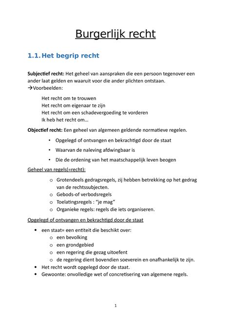 Burgerlijk Recht Samenvatting 1ste Jaar Burgerlijk Recht 1 1 Begrip