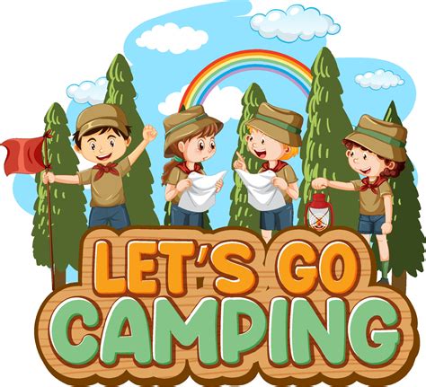 Lets go camping text with kids 13174143 Vector Art at Vecteezy