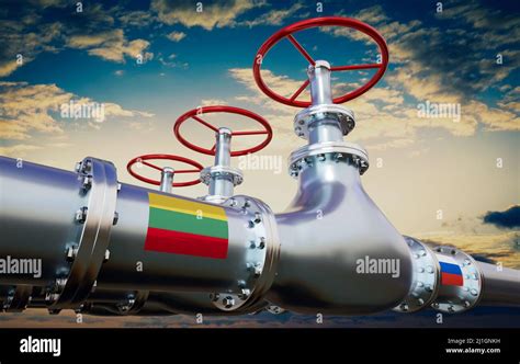 Gas Pipeline Flags Of Lithuania And Russia D Illustration Stock