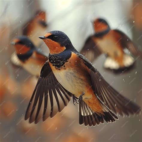 premium photo  group  barn swallows darting  background