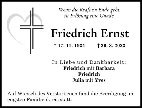 Traueranzeigen Von Friedrich Ernst Augsburger Allgemeine Zeitung