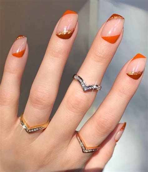 28 Trendy Brown Nail Designs 2021 Brown And Orange Negative Space