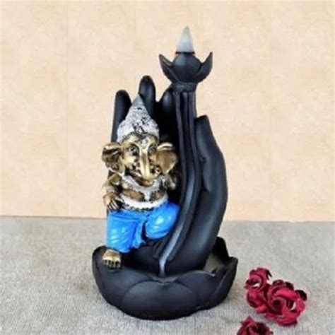 Black Ganesha MEERA ART HAND LOTUS GANESH POLYRESIN STATUE For HOME